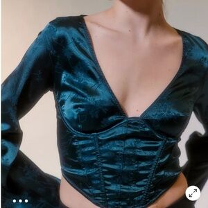 NWT Urban Outfitters Roxanne Satin Long Sleeve Corset Top